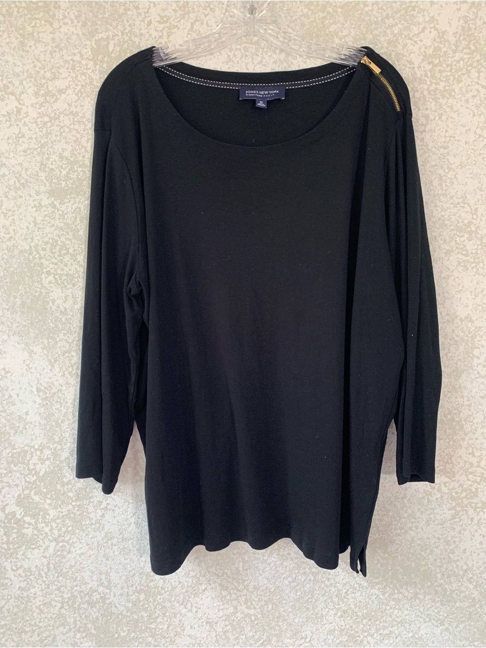 Jones New York Black Long Sleeve Scoop Neck Top with Shoulder Zipper